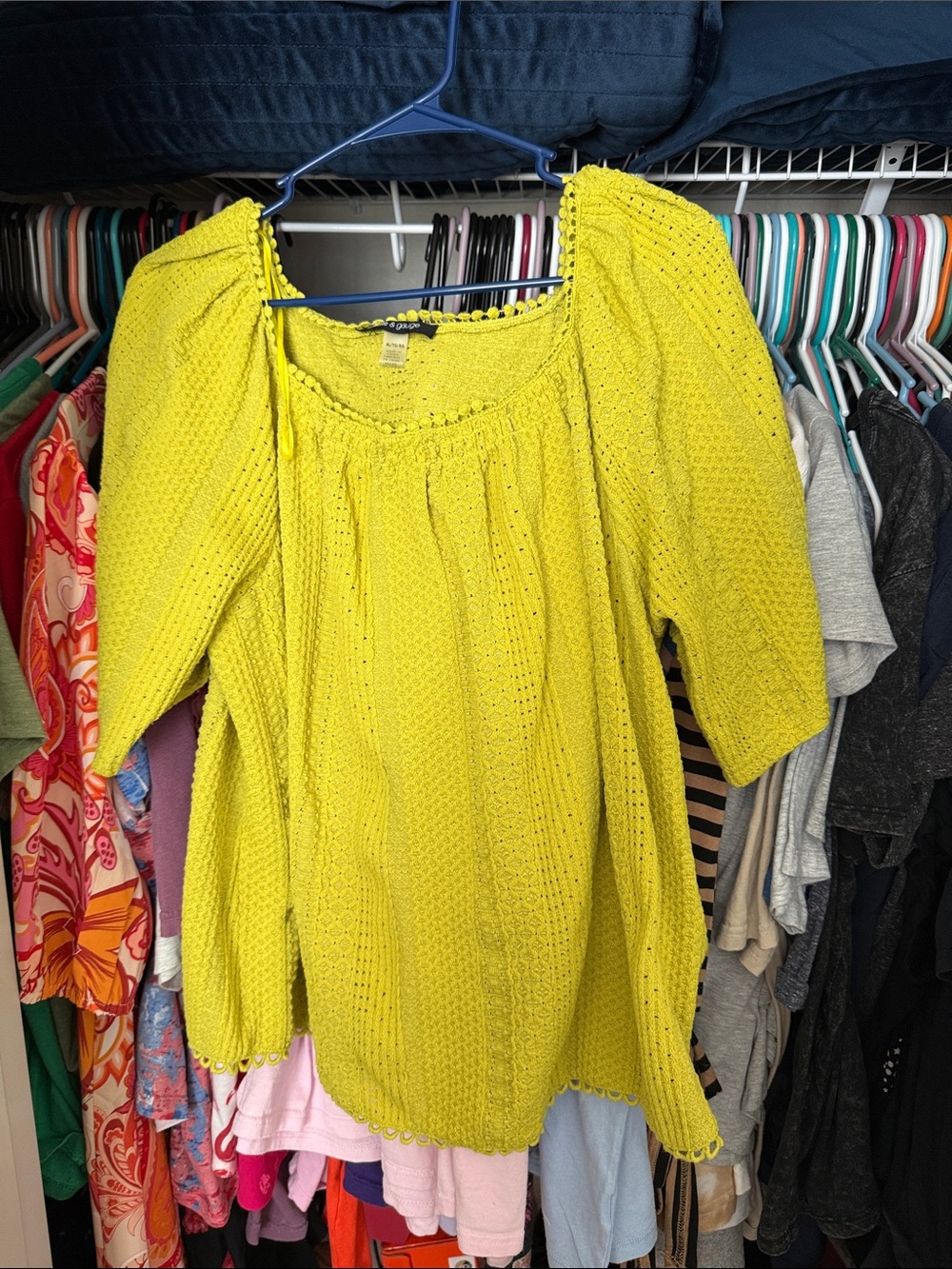 Cable & Gauge Bright Yellow Eyelet Knit Peasant Tunic